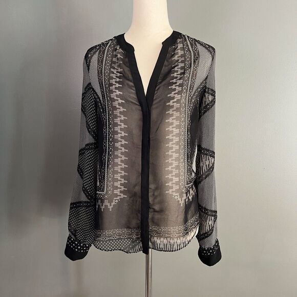 Sanctuary Tops - Sanctuary Sheer Button Up Tunic Top S Black Geometric Western Boho Lagenlook